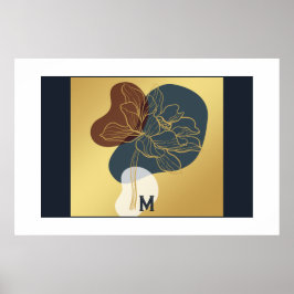 Hedendaagse trendy monogram gouden grillige bloeme poster