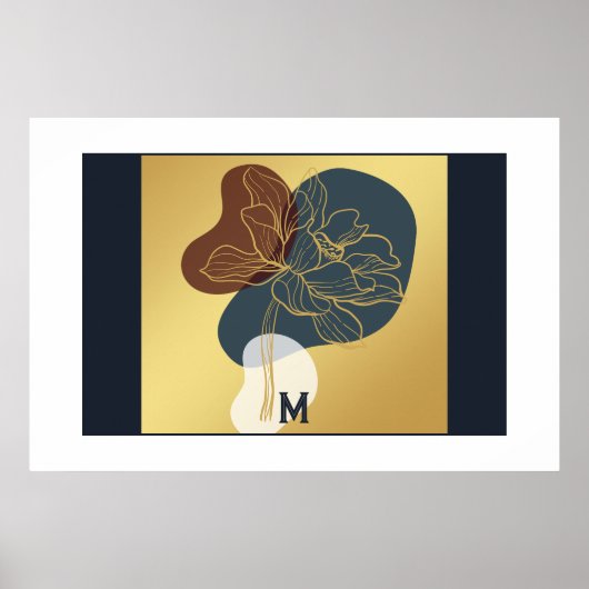 Hedendaagse trendy monogram gouden grillige bloeme poster (Voorkant)