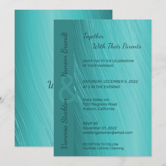 Hedendaagse Turquoise Trouw Uitnodiging (Voorkant / Achterkant)