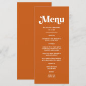 Hedendaagse Verbrande Oranje Retro Boho Bruiloft Menu (Voorkant / Achterkant)