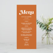 Hedendaagse Verbrande Oranje Retro Boho Bruiloft Menu (Staand voorkant)