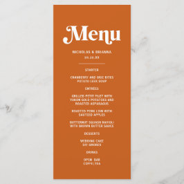 Hedendaagse Verbrande Oranje Retro Boho Bruiloft Menu