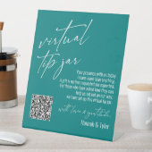 Hedendaagse Virtuele Fooi QR Code Teal Reclamebord Met Voetstuk (Insitu)