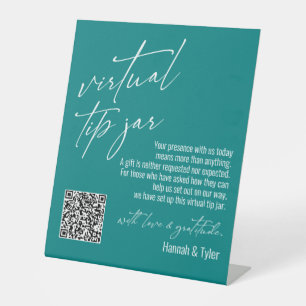 Hedendaagse Virtuele Fooi QR Code Teal Reclamebord Met Voetstuk