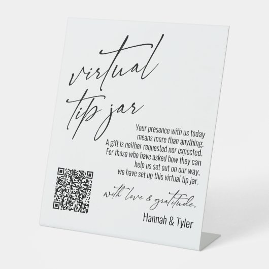 Hedendaagse virtuele fooienpot QR-code wit Reclamebord Met Voetstuk (Voorkant)