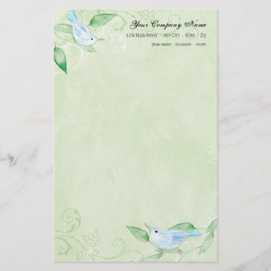 Hedendaagse Vogels 'n Wervelt Groene Stationery Briefpapier (Voorkant)