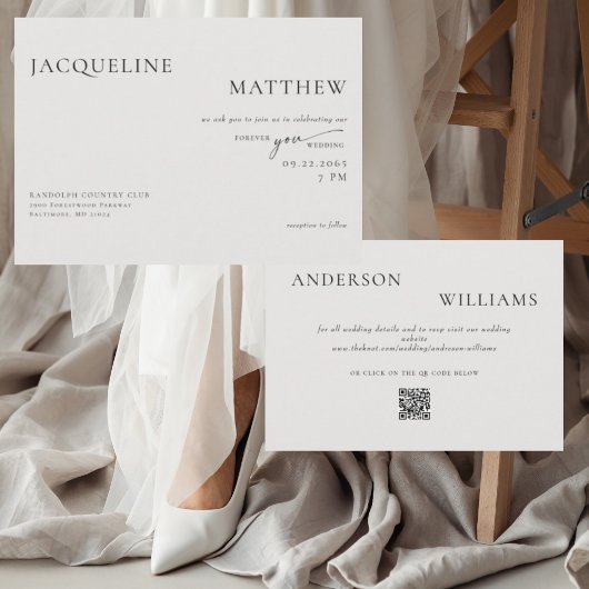 Hedendaagse voor altijd beige QR code bruiloft Kaart