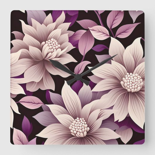 Hedendaagse Waldorf bloemenpatroon kunstwerk Vierkante Klok (Voorkant)