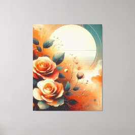 Hedendaagse warme bloemen canvas afdruk