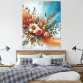 Hedendaagse warme bloemen canvas afdruk (Insitu (Slaapkamer))