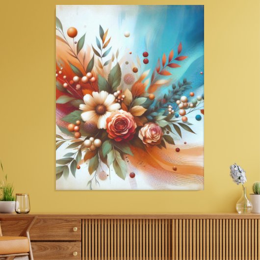Hedendaagse warme bloemen canvas afdruk (Insitu (Woonkamer))