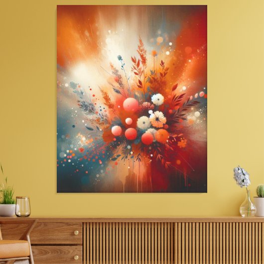 Hedendaagse warme bloemen canvas afdruk (Insitu (Woonkamer))