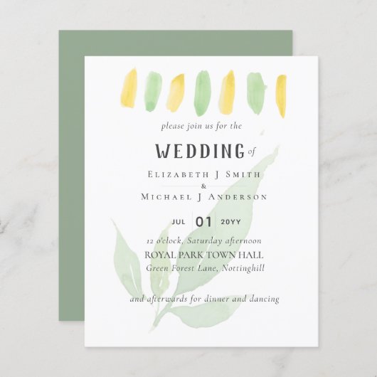 Hedendaagse Waterverf Blad HUWELIJK Uitnodiging (Voorkant / Achterkant)