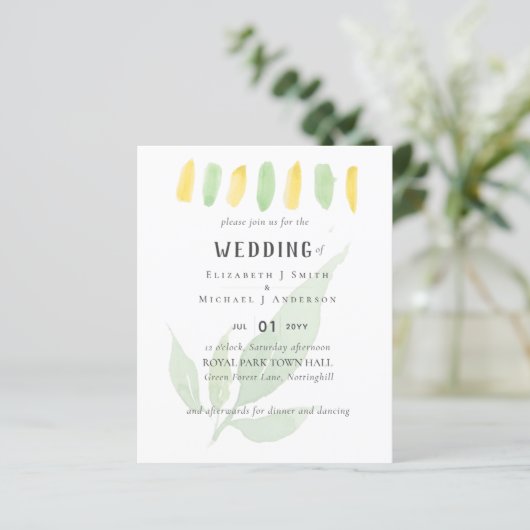 Hedendaagse Waterverf Blad HUWELIJK Uitnodiging (Staand voorkant)