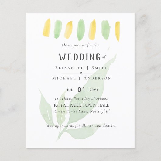 Hedendaagse Waterverf Blad HUWELIJK Uitnodiging (Voorkant)