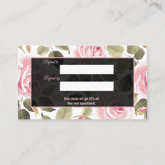 Hedendaagse Waterverf Bloem Roze Gouden Grimeur Aanbevelingskaartje (Achterkant)