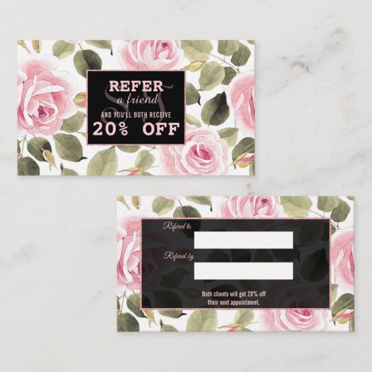 Hedendaagse Waterverf Bloem Roze Gouden Grimeur Aanbevelingskaartje (Voorkant / Achterkant)