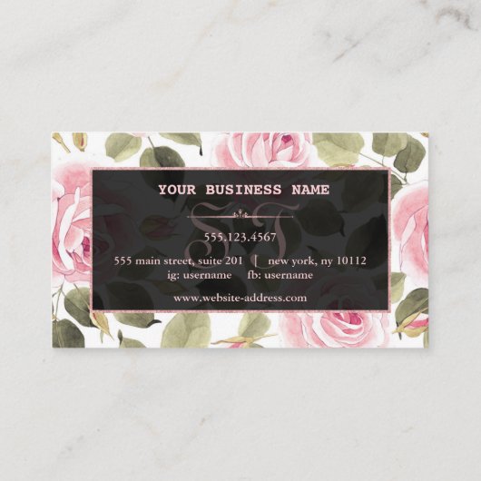 Hedendaagse Waterverf Bloem Roze Gouden Grimeur Klantenkaartje (Achterkant)