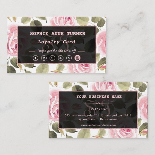 Hedendaagse Waterverf Bloem Roze Gouden Grimeur Klantenkaartje (Voorkant / Achterkant)