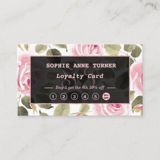 Hedendaagse Waterverf Bloem Roze Gouden Grimeur Klantenkaartje (Voorkant)