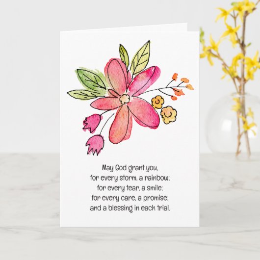 Hedendaagse Waterverf roze bloem Kaart (Gele Bloem)