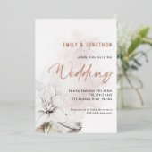 Hedendaagse waterverf witte bloemen QR-code bruilo Folie Uitnodiging (Staand Voorkant)