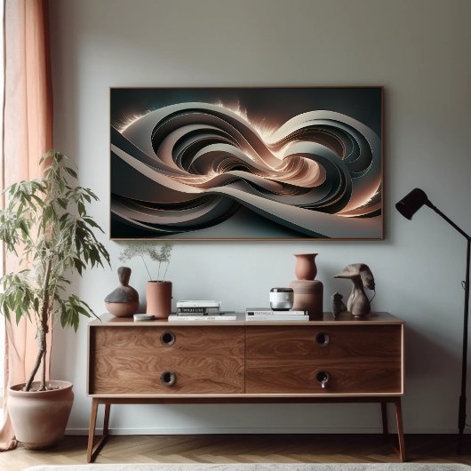Hedendaagse Wavy vorm Toekomstige Dusk met Lichten Poster