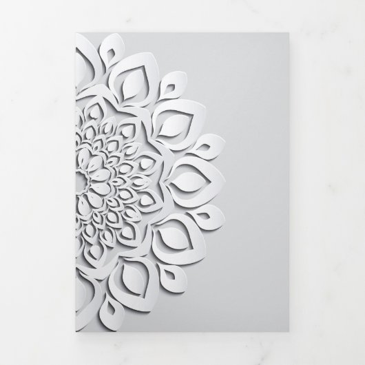 Hedendaagse White Papercut Mandala bruiloft Drieluik Uitnodiging (Cover)