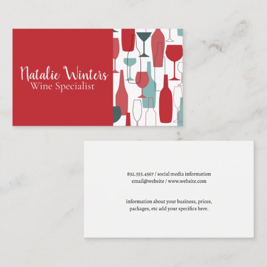 Hedendaagse wijnflessen en glazen patroon visitekaartje (Voorkant / Achterkant)