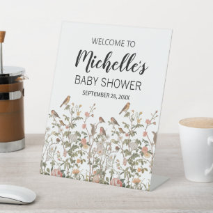Hedendaagse wilde bloemen & vogels Welkom Baby sho Reclamebord Met Voetstuk