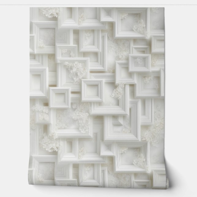 Hedendaagse witte doos met Abstracte bloemen Behang (Afrollen)