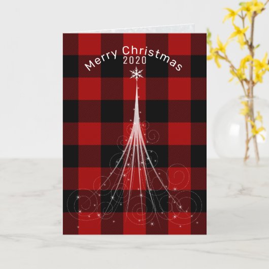 Hedendaagse witte kerststerboom op ruitpatroon kaart (Gele Bloem)