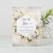 Hedendaagse witte rozen bruiloft afdrukbaar save the date (Staand voorkant)