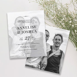 Hedendaagse witte zwarte foto huwelijksuitnodiging