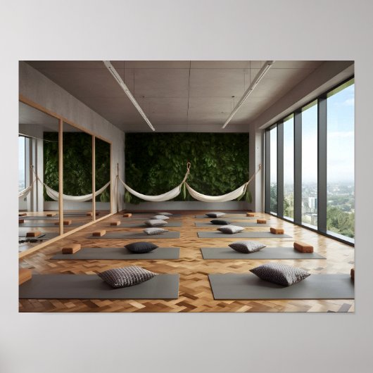 Hedendaagse Yoga Studio Design met Parketvloer Poster (Voorkant)