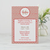 Hedendaagse Zig Zag rood wit en tan verjaardag Kaart (Staand voorkant)