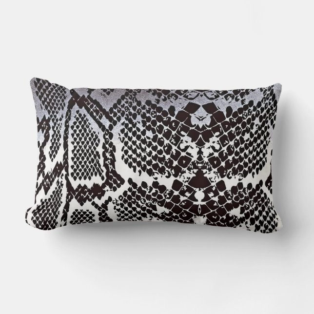 Hedendaagse zilveren zwart witte python huid kussen (Voorkant)