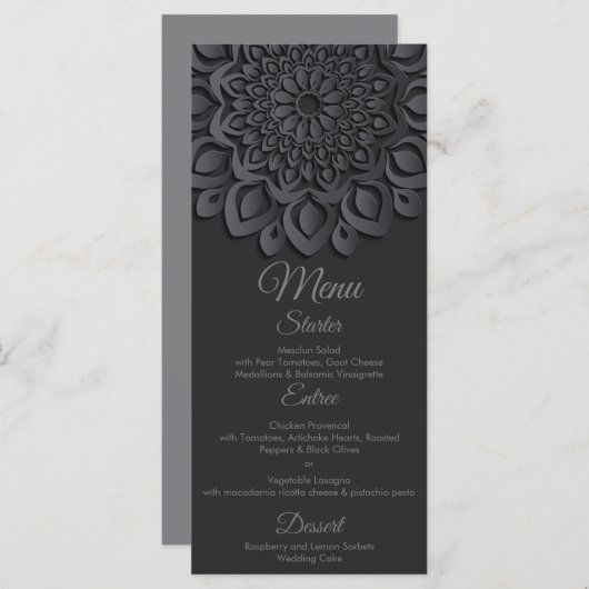 Hedendaagse zwart papier gesneden mandala bruiloft menu (Voorkant / Achterkant)