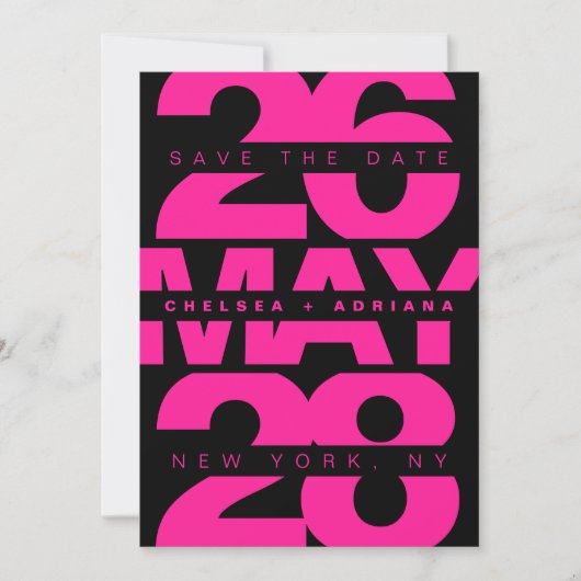 Hedendaagse zwart roze gedurfde typografie bruilof save the date (Voorkant)