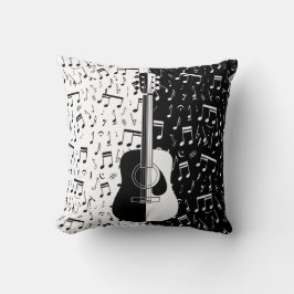 Hedendaagse zwart-wit gitaar en muzieknoot kussen
