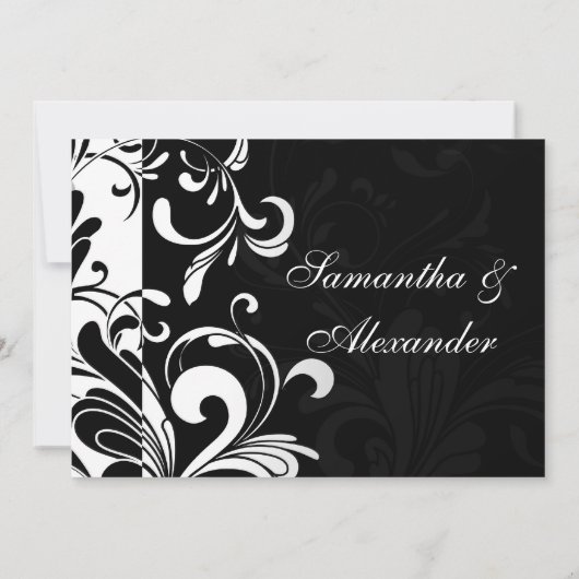 Hedendaagse zwart/wit werveling bruiloft uitnodigi kaart (Achterkant)