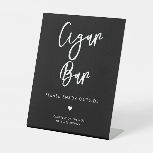 Hedendaagse zwarte bruiloft sigarenbar reclamebord met voetstuk (Voorkant)