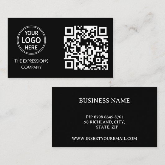 Hedendaagse Zwarte Custom Logo met QR Code Square Visitekaartje (Voorkant / Achterkant)