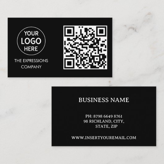 Hedendaagse Zwarte Custom Logo met QR Code Square Visitekaartje (Voorkant / Achterkant)