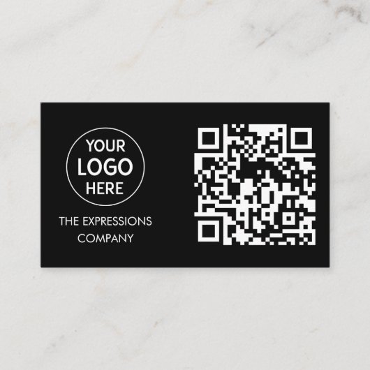 Hedendaagse Zwarte Custom Logo met QR Code Square Visitekaartje (Voorkant)