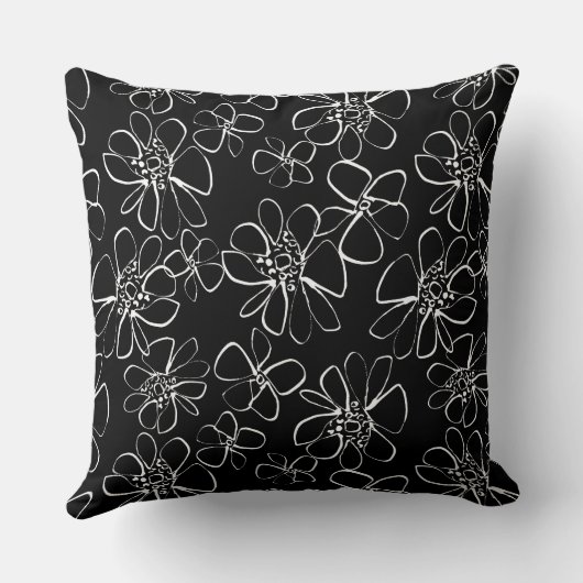 Hedendaagse Zwarte en Witte Bloemenkussen voor Ban Kussen (Achterkant)