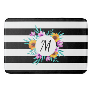 hedendaagse zwarte strepen - Floral monogram Badmat