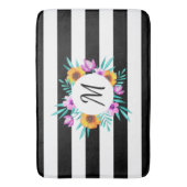 hedendaagse zwarte strepen - Floral monogram Badmat (Voorkant Verticaal)