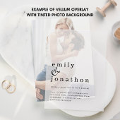 Hedendaagse zwarte typografie bruiloft vellum uitnodigingen