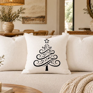 Hedendaagse Zwarte Witte Kerstboom Worp Kussen
